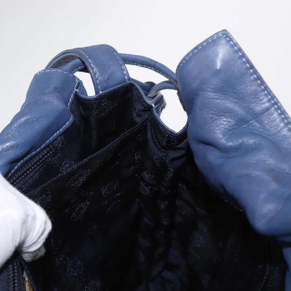 LOEWE Anagram Shoulder Bag Leather Blue Gold Auth ka124