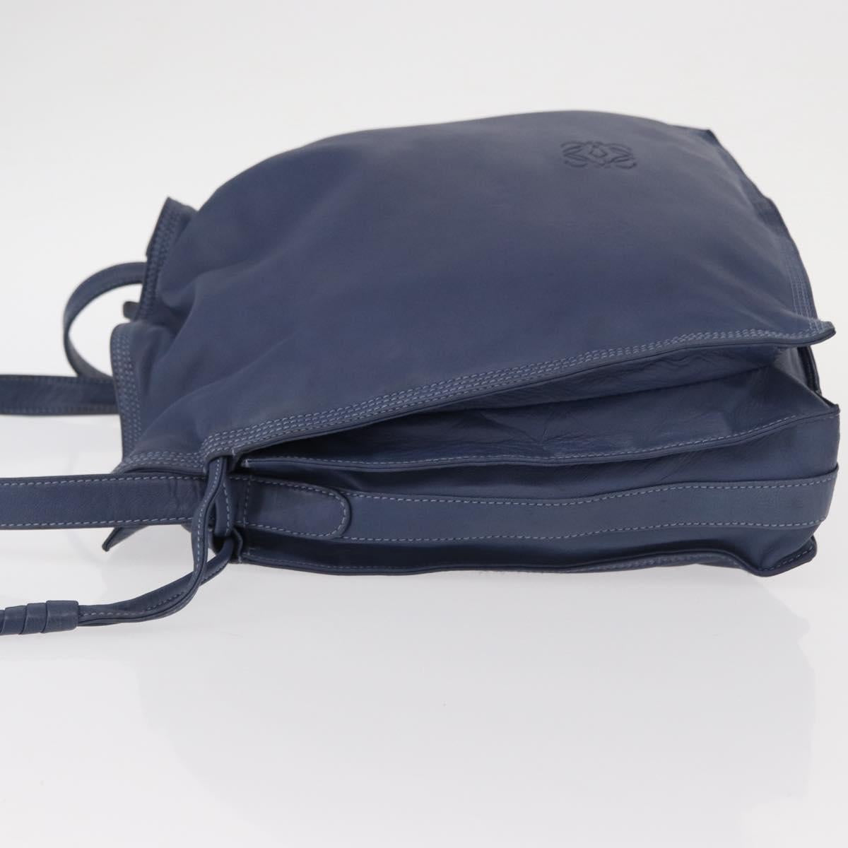 LOEWE Anagram Shoulder Bag Leather Blue Gold Auth ka124