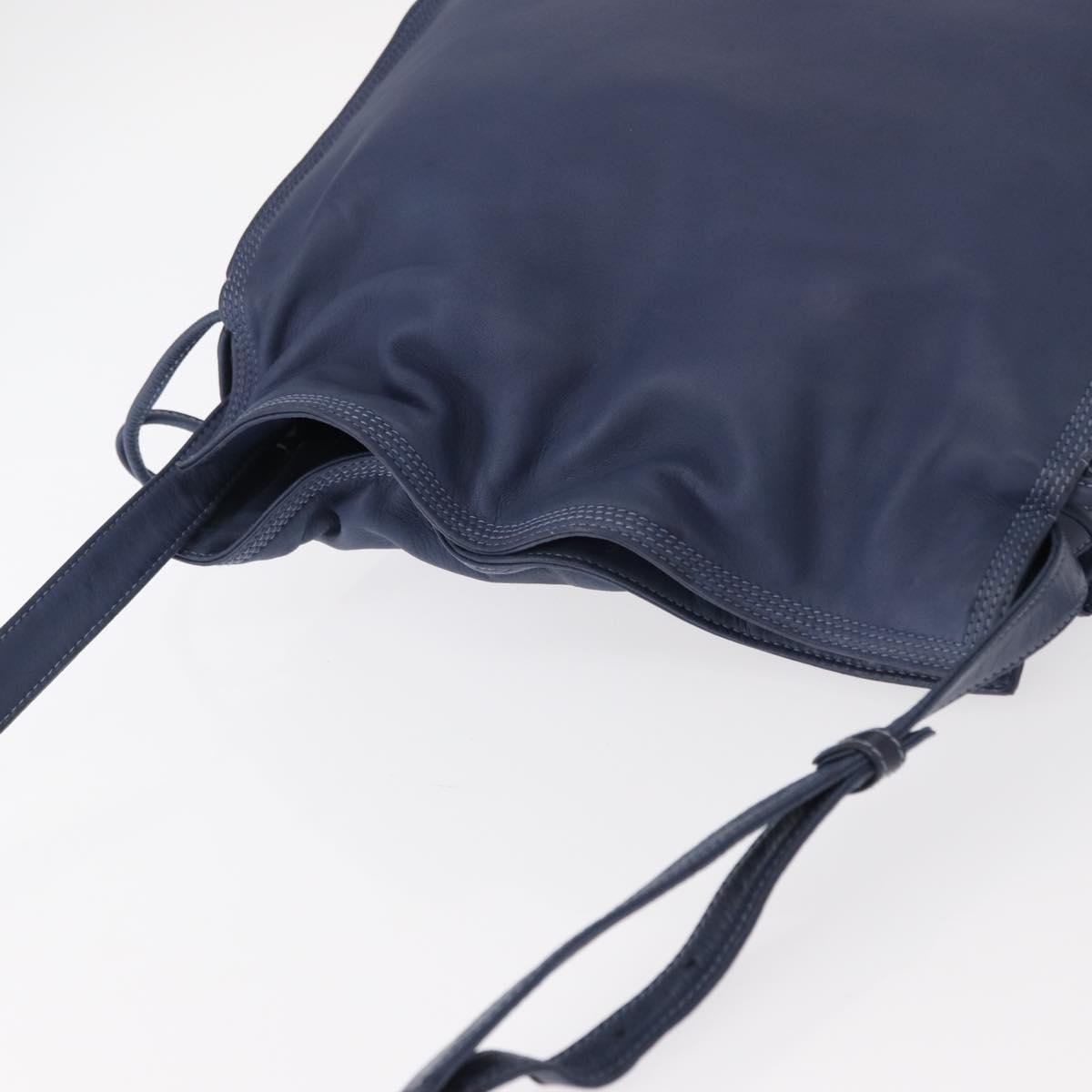 LOEWE Anagram Shoulder Bag Leather Blue Gold Auth ka124