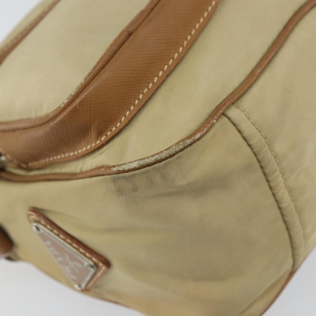 PRADA Shoulder Bag Nylon Beige Silver Auth ka1242