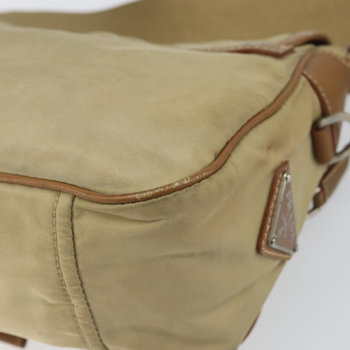 PRADA Shoulder Bag Nylon Beige Silver Auth ka1242
