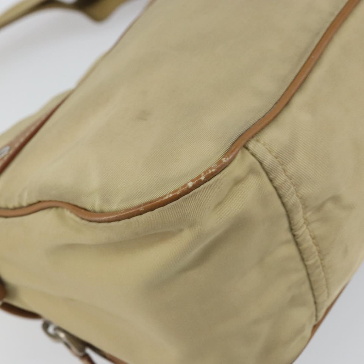 PRADA Shoulder Bag Nylon Beige Silver Auth ka1242