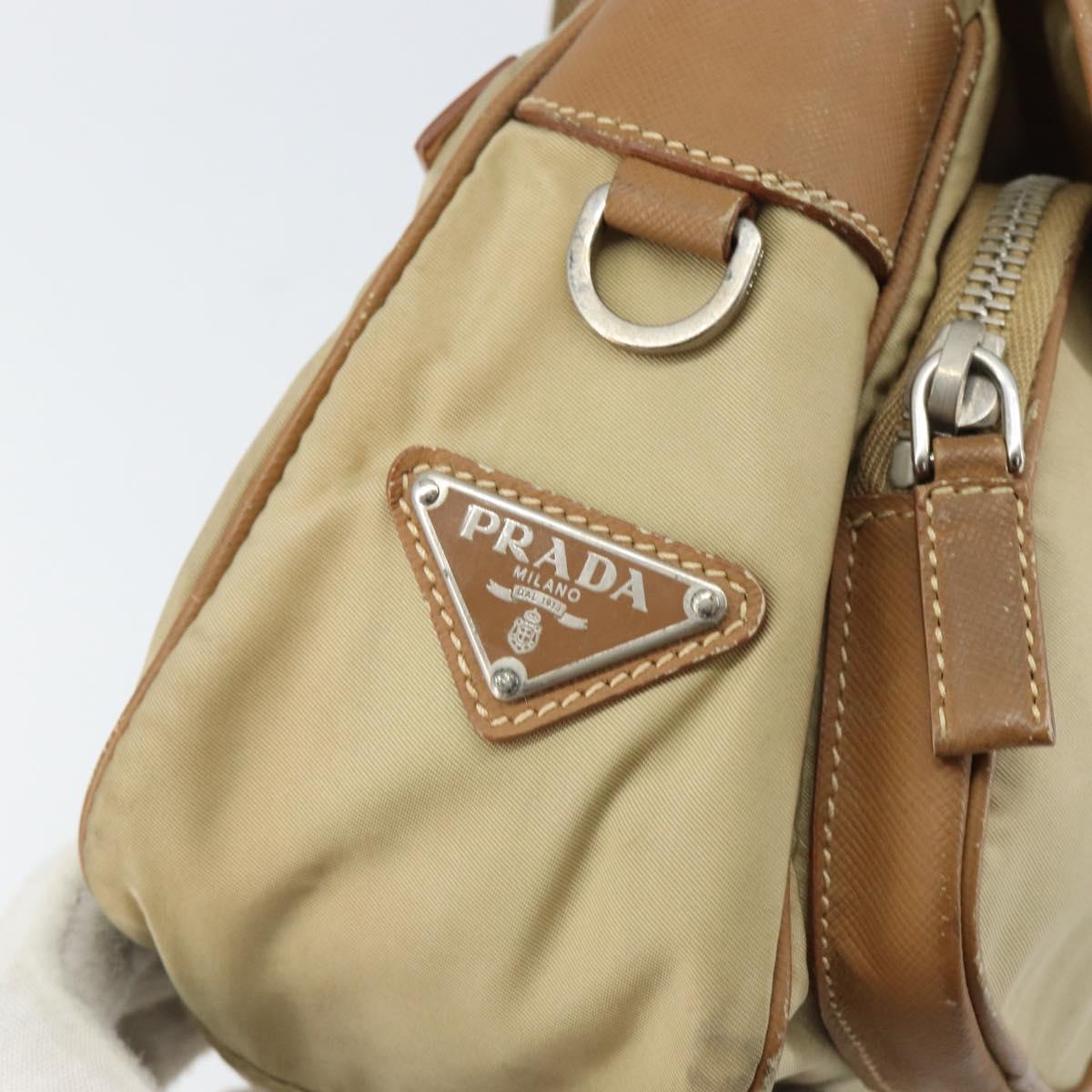 PRADA Shoulder Bag Nylon Beige Silver Auth ka1242