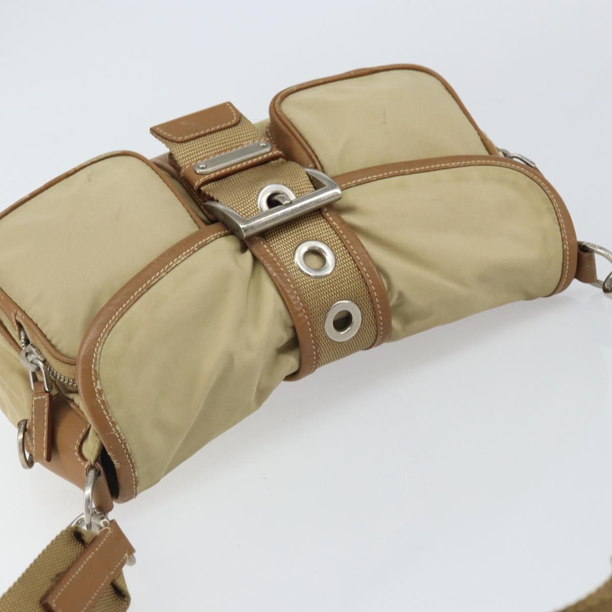 PRADA Shoulder Bag Nylon Beige Silver Auth ka1242