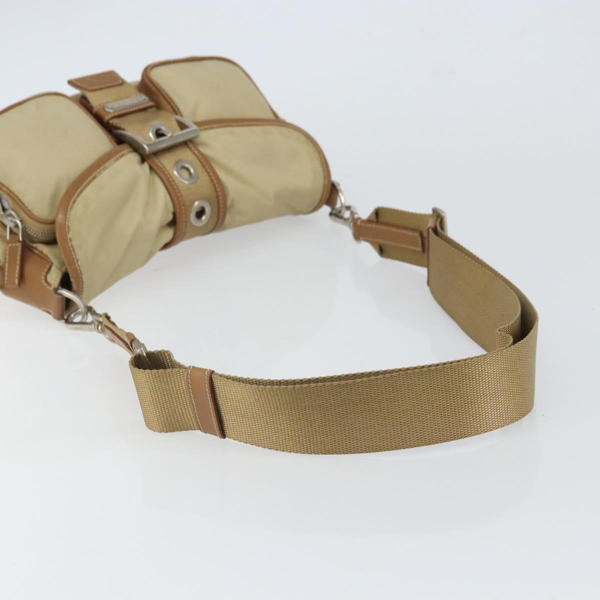 PRADA Shoulder Bag Nylon Beige Silver Auth ka1242