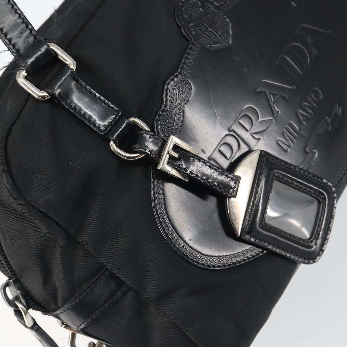 PRADA Hand Bag Nylon Black Silver Auth ka1246