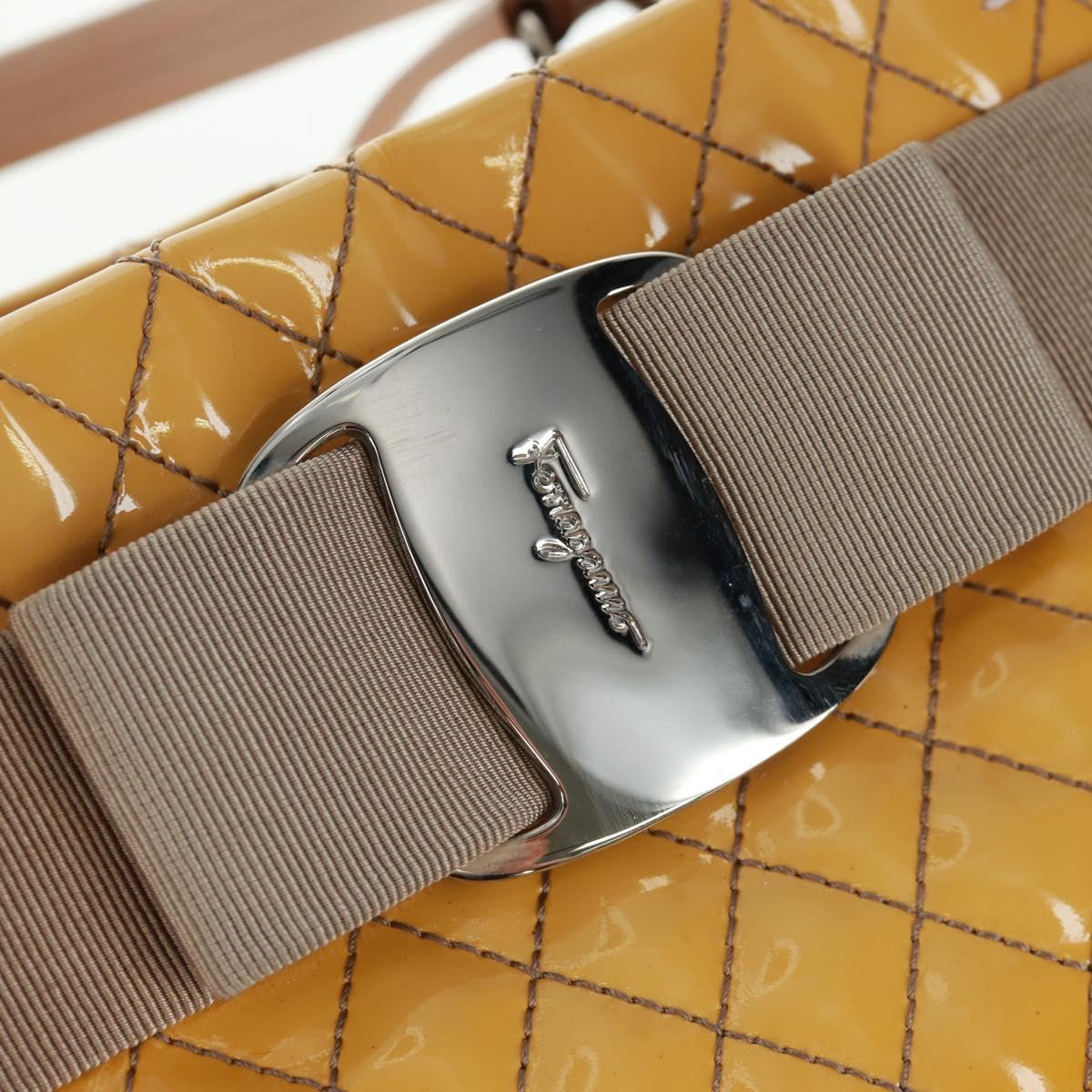 Salvatore Ferragamo Hand Bag Patent leather Yellow Silver Auth ka1247