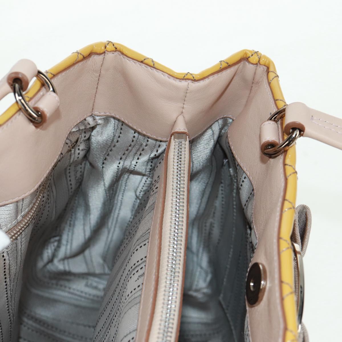 Salvatore Ferragamo Hand Bag Patent leather Yellow Silver Auth ka1247