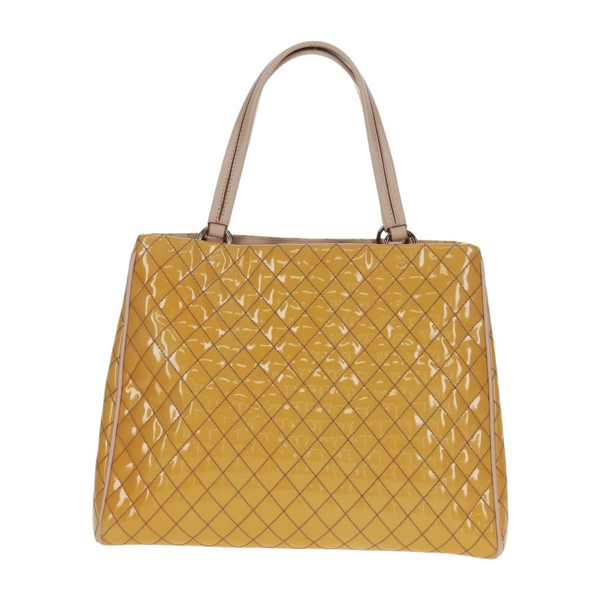 Salvatore Ferragamo Hand Bag Patent leather Yellow Silver Auth ka1247