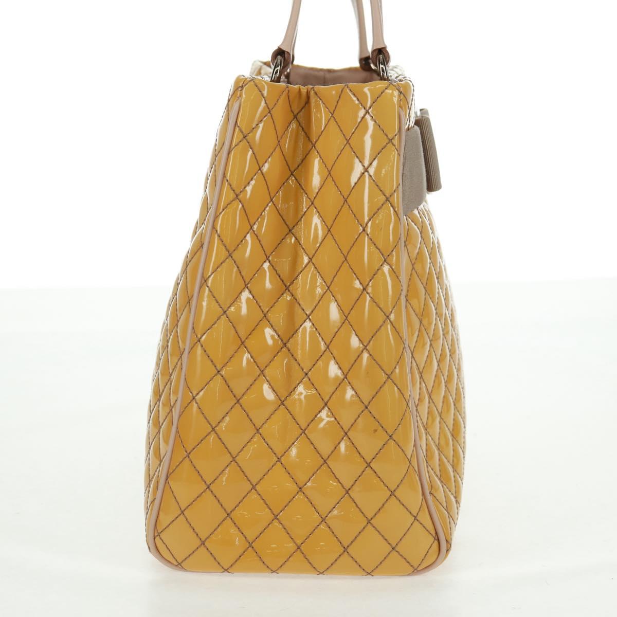 Salvatore Ferragamo Hand Bag Patent leather Yellow Silver Auth ka1247