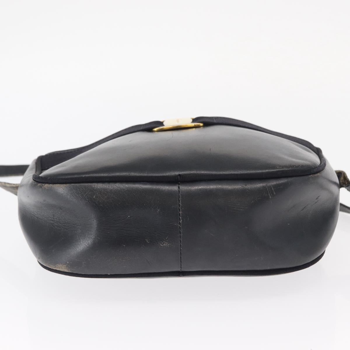 Salvatore Ferragamo Shoulder Bag Leather Navy Gold Auth ka1249