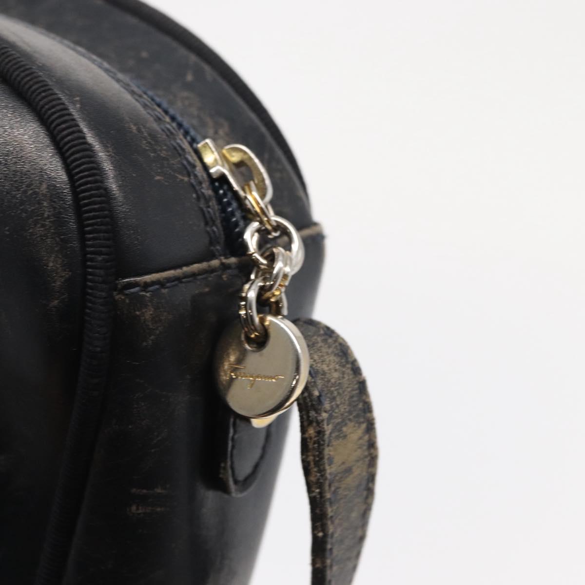 Salvatore Ferragamo Shoulder Bag Leather Navy Gold Auth ka1249