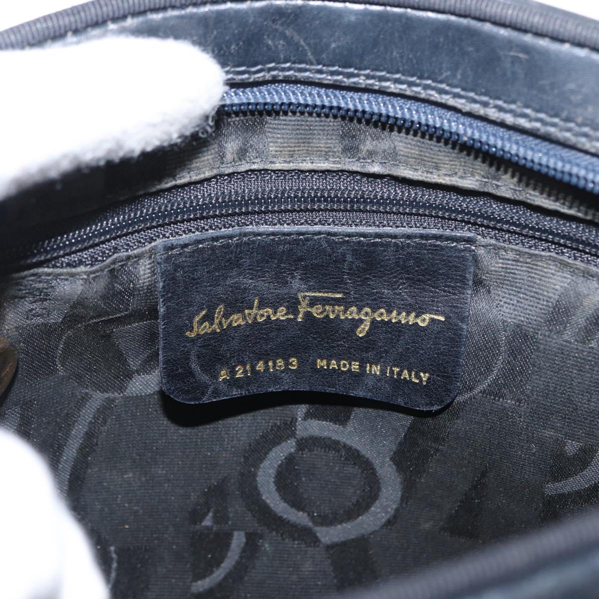 Salvatore Ferragamo Shoulder Bag Leather Navy Gold Auth ka1249