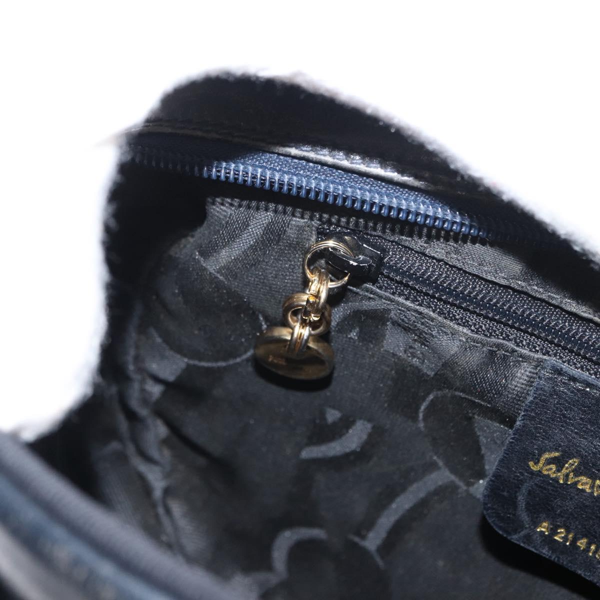 Salvatore Ferragamo Shoulder Bag Leather Navy Gold Auth ka1249