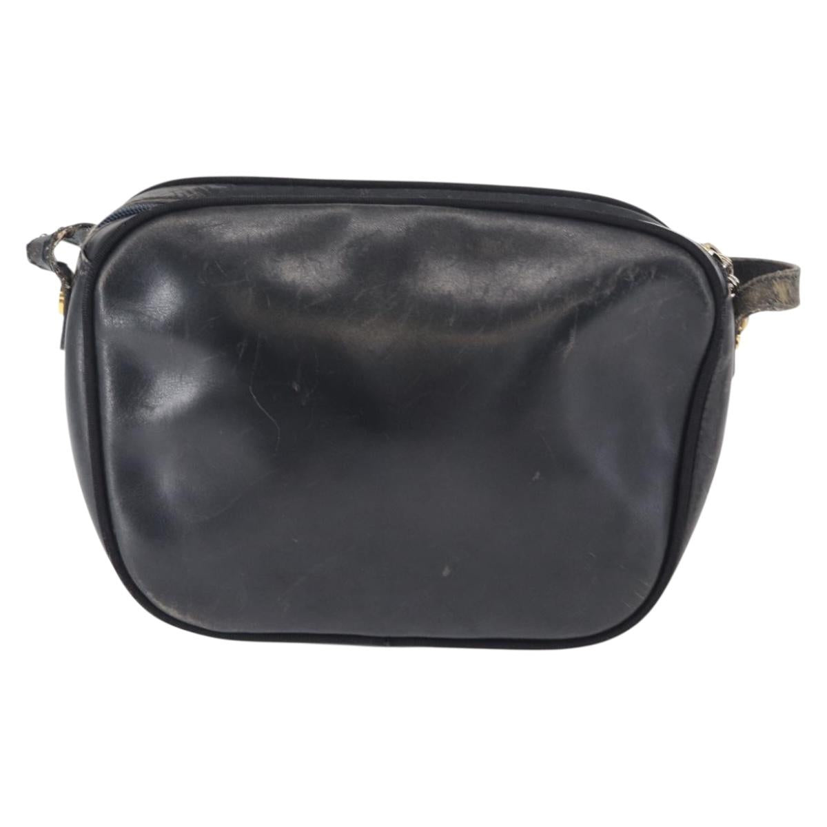 Salvatore Ferragamo Shoulder Bag Leather Navy Gold Auth ka1249
