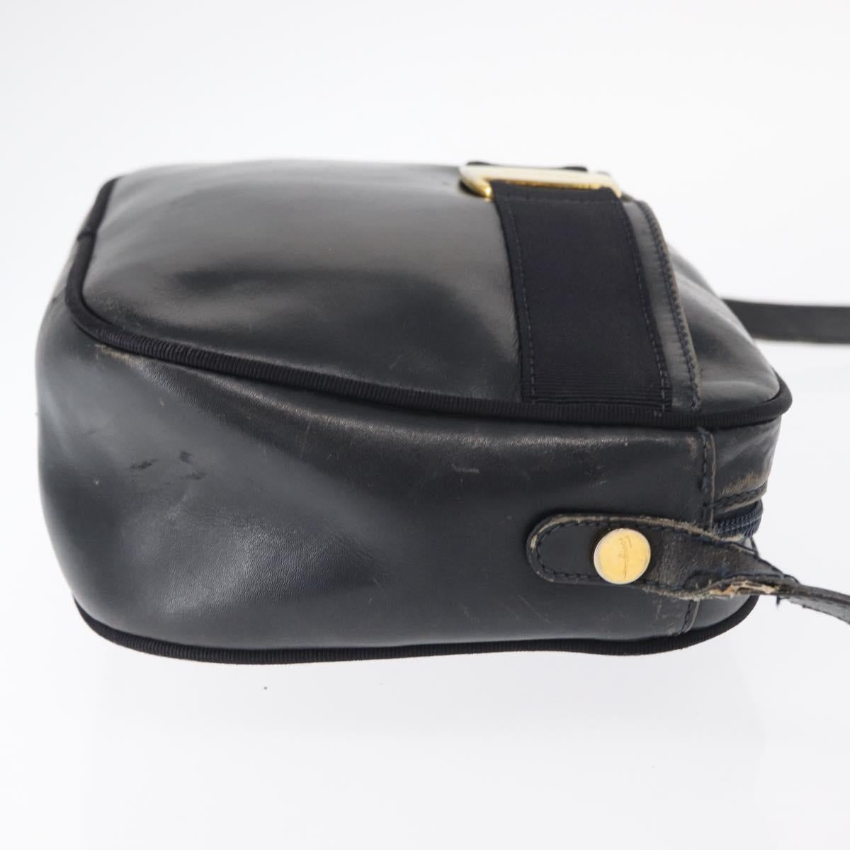 Salvatore Ferragamo Shoulder Bag Leather Navy Gold Auth ka1249