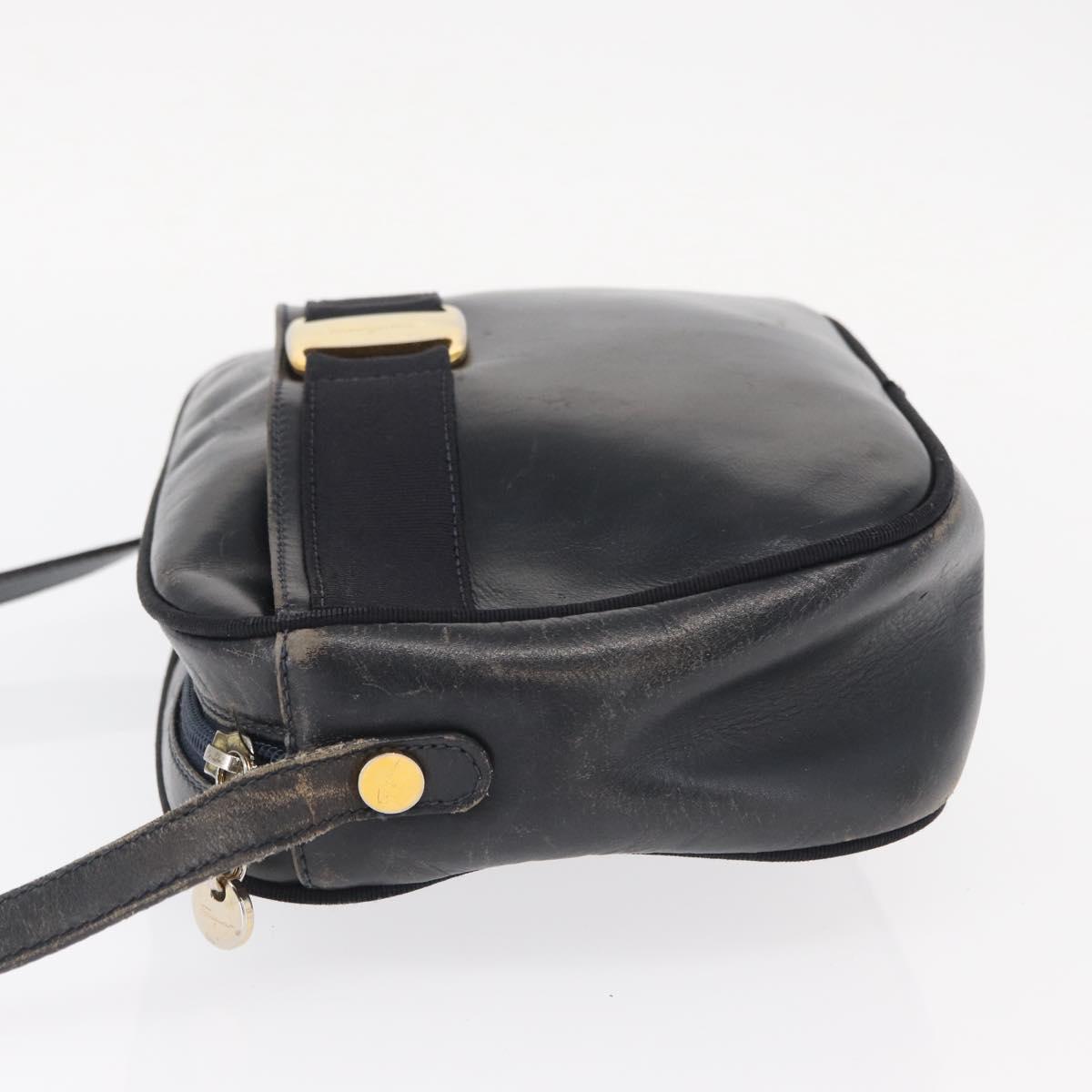 Salvatore Ferragamo Shoulder Bag Leather Navy Gold Auth ka1249