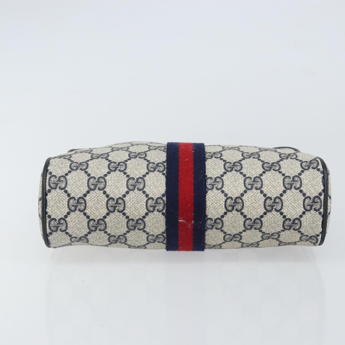 GUCCI GG Supreme Sherry Line Clutch Bag PVC Navy Gold 89 01 012 Auth ka1253