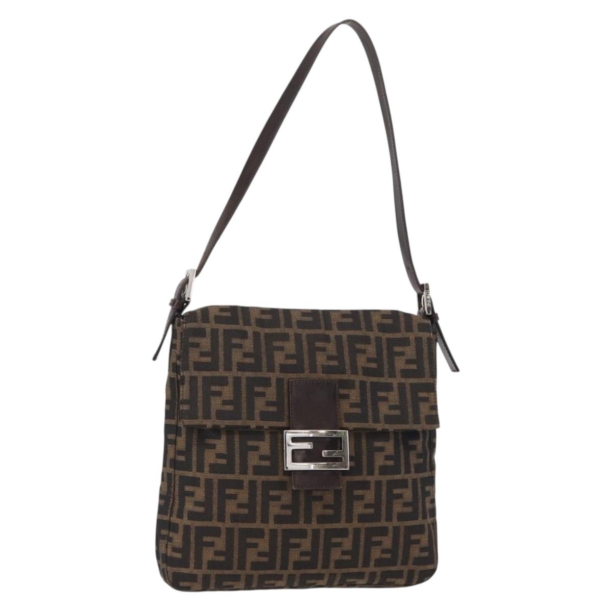 FENDI Zucca Canvas Mamma Baguette Shoulder Bag Black Brown Auth ka126