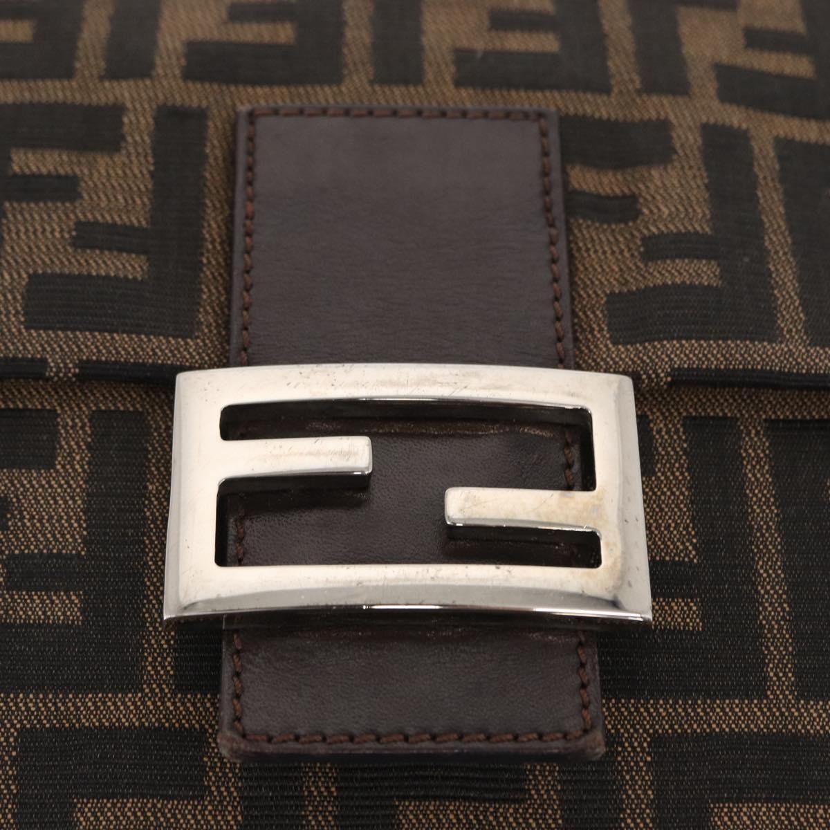 FENDI Zucca Canvas Mamma Baguette Shoulder Bag Black Brown Auth ka126