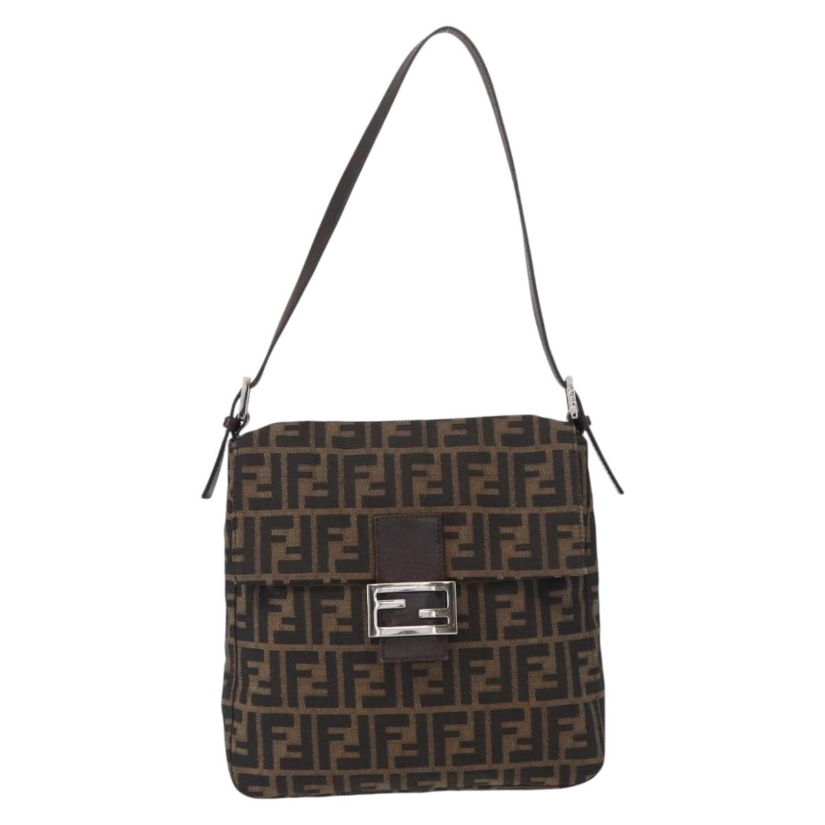 FENDI Zucca Canvas Mamma Baguette Shoulder Bag Black Brown Auth ka126