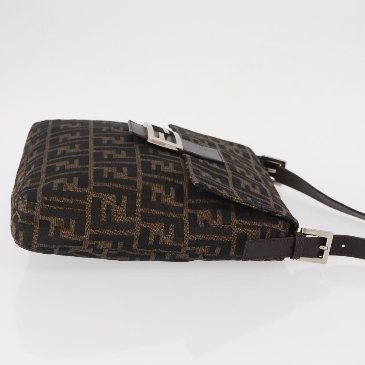 FENDI Zucca Canvas Mamma Baguette Shoulder Bag Black Brown Auth ka126