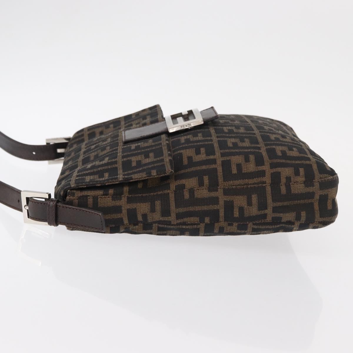 FENDI Zucca Canvas Mamma Baguette Shoulder Bag Black Brown Auth ka126