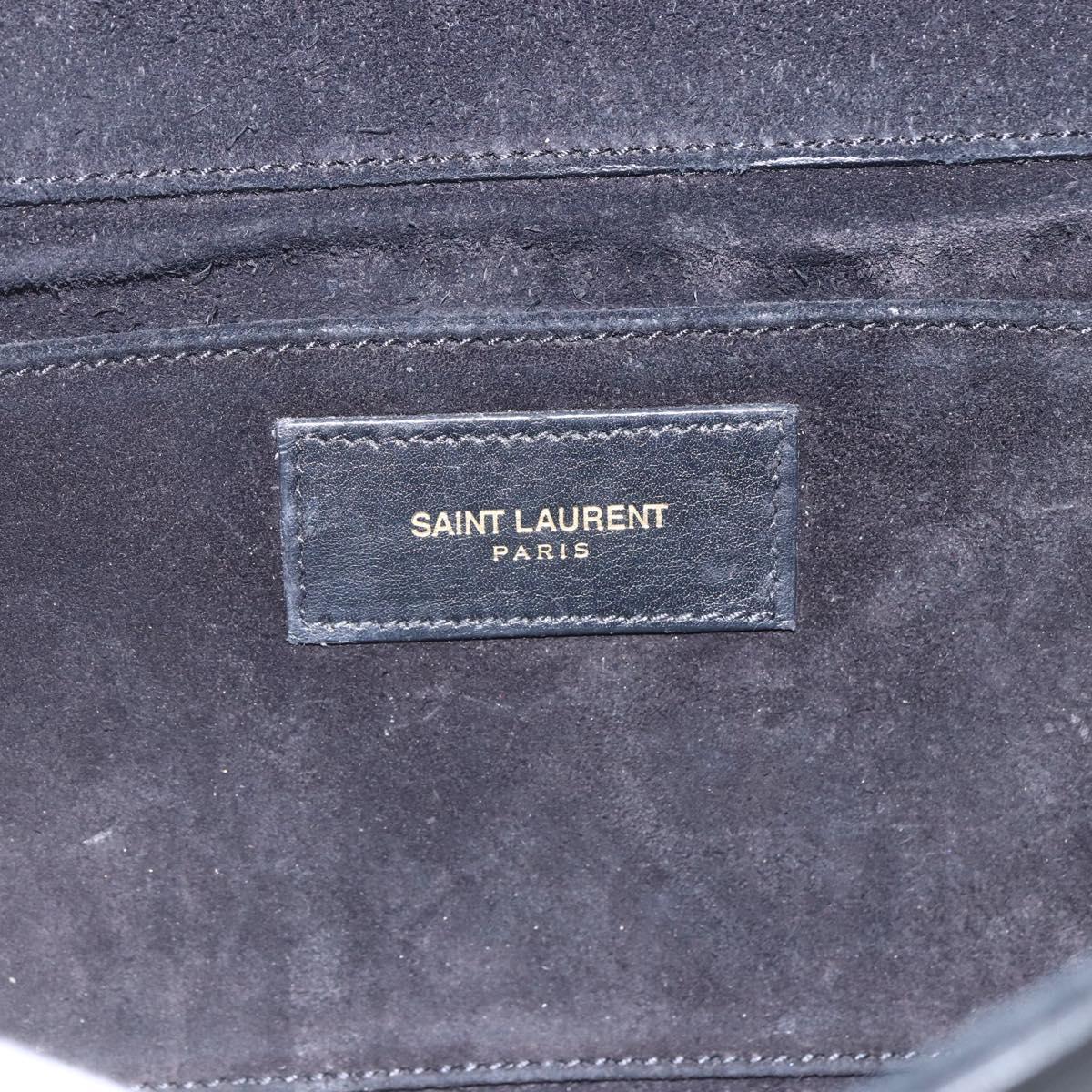 SAINT LAURENT Clutch Bag Leather Black Gold Auth ka1261