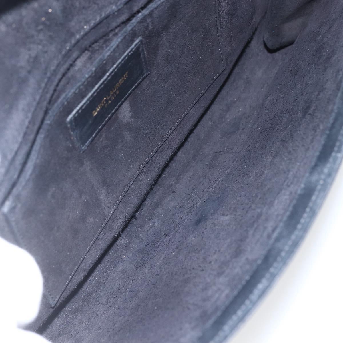 SAINT LAURENT Clutch Bag Leather Black Gold Auth ka1261