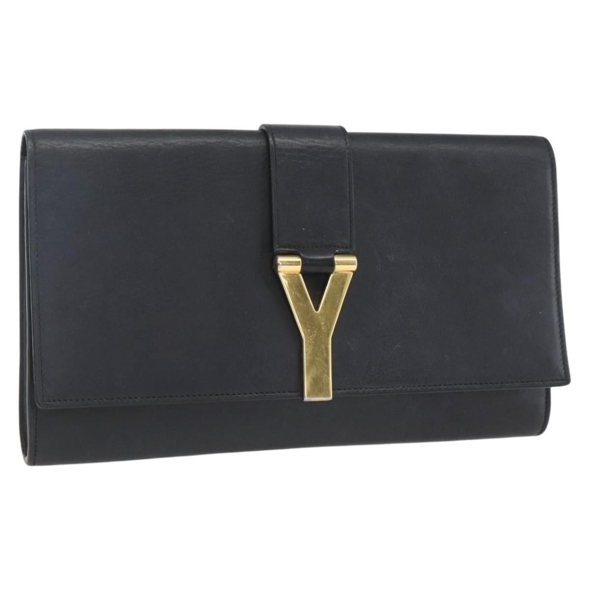 SAINT LAURENT Clutch Bag Leather Black Gold Auth ka1261