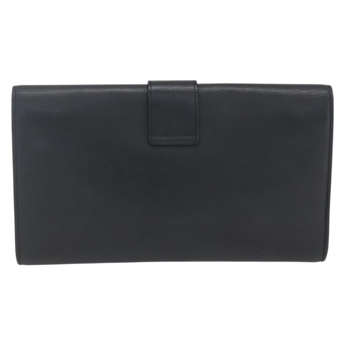SAINT LAURENT Clutch Bag Leather Black Gold Auth ka1261