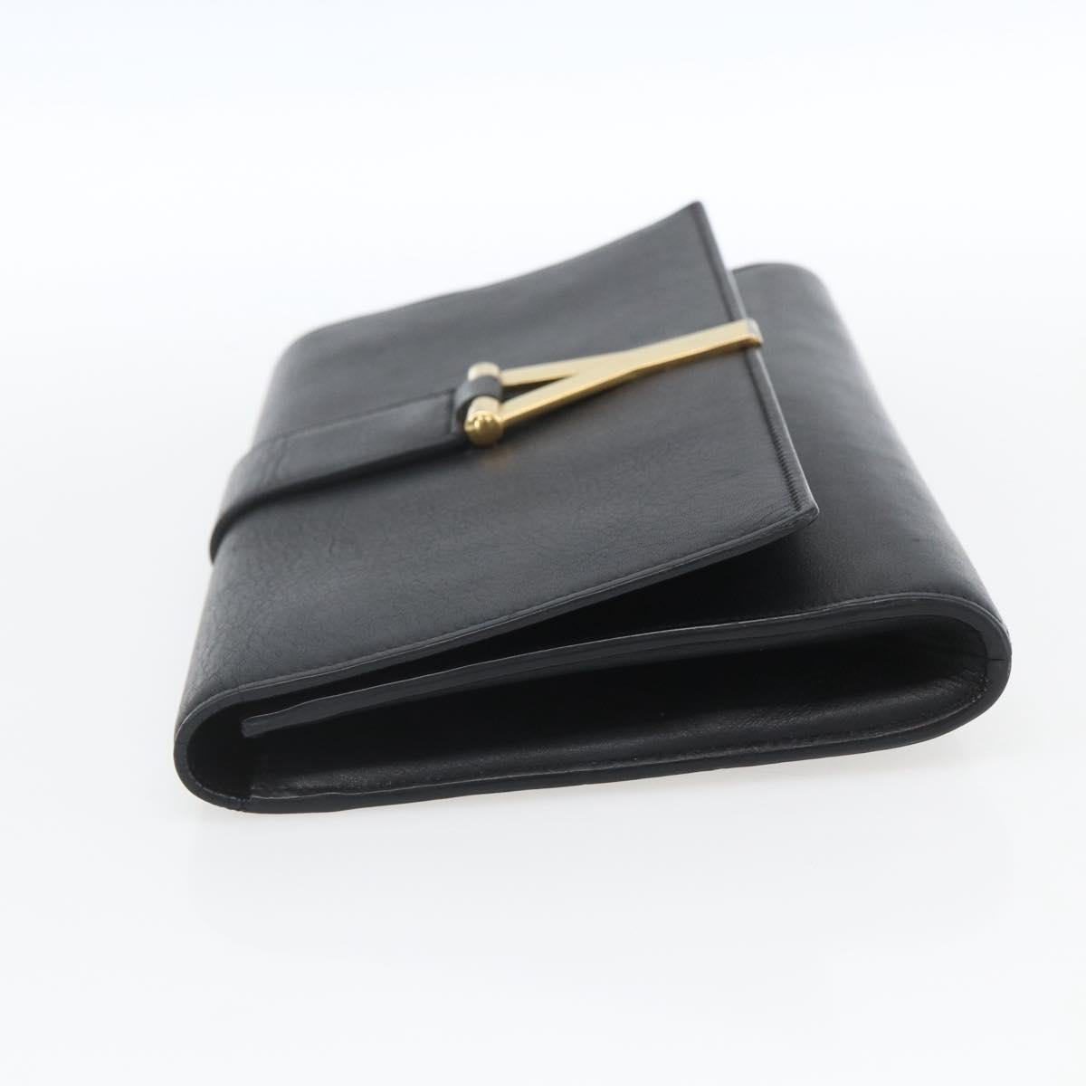 SAINT LAURENT Clutch Bag Leather Black Gold Auth ka1261