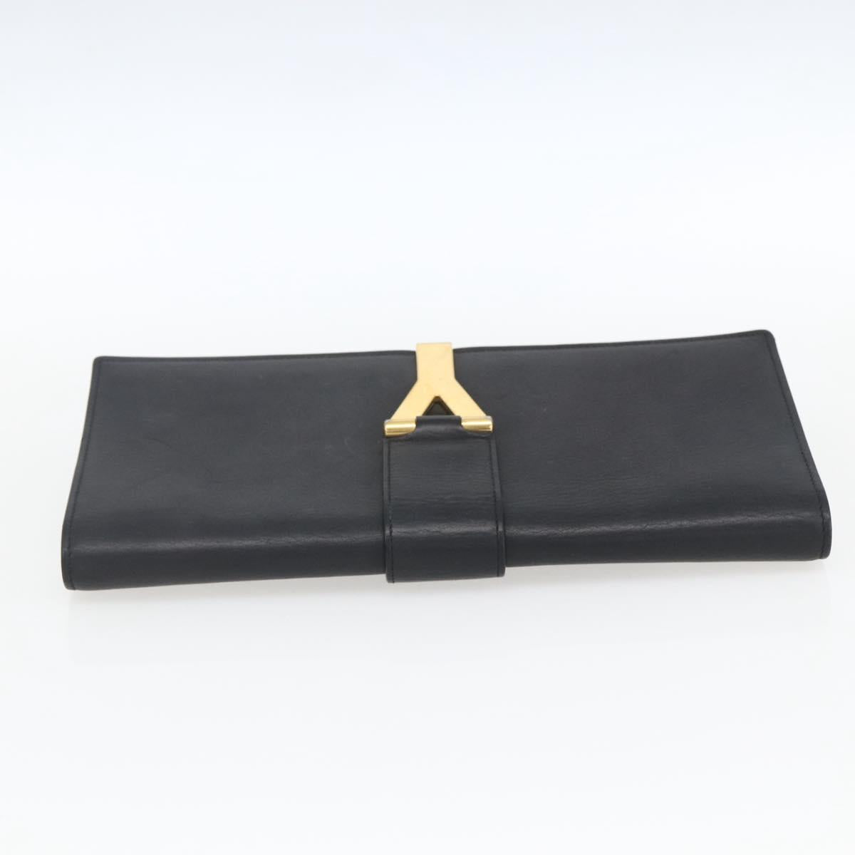 SAINT LAURENT Clutch Bag Leather Black Gold Auth ka1261