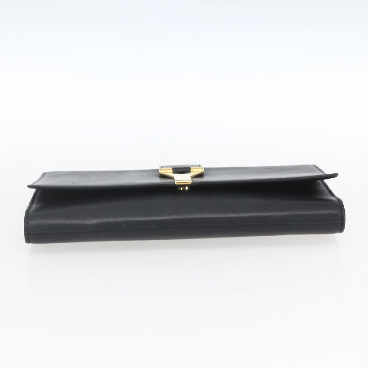 SAINT LAURENT Clutch Bag Leather Black Gold Auth ka1261