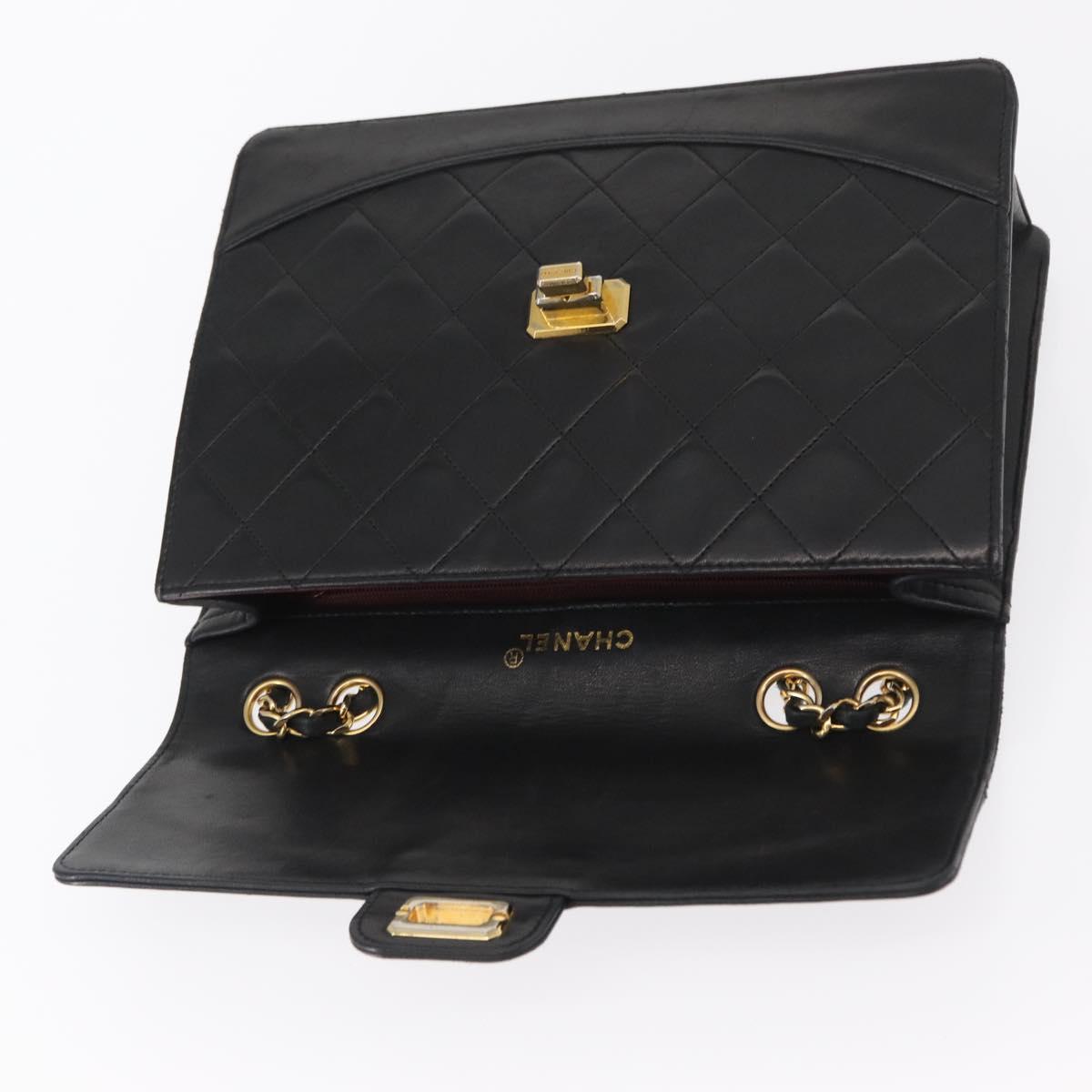 CHANEL Matelasse Chain Shoulder Bag Lamb Skin Black Gold CC Auth ka1267