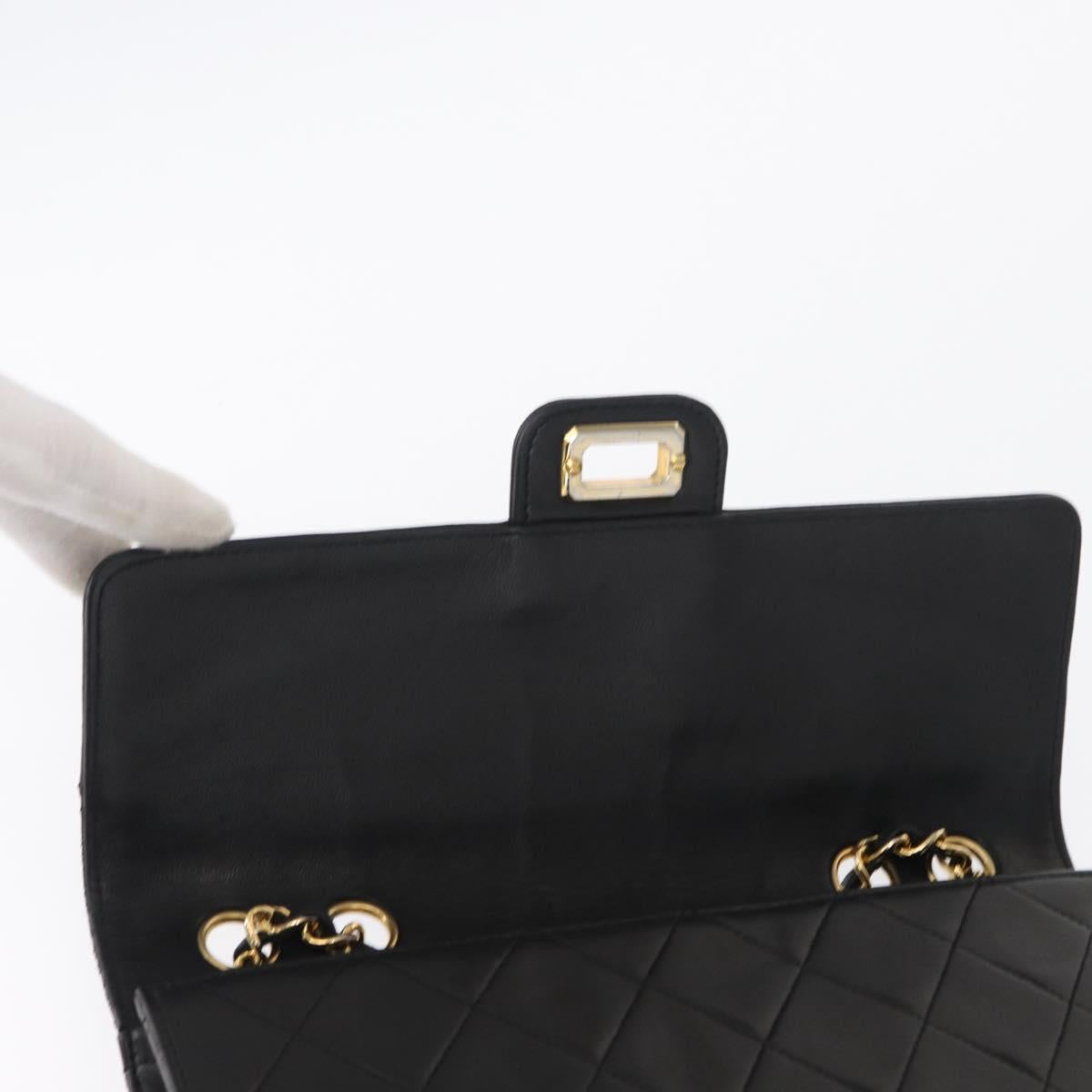 CHANEL Matelasse Chain Shoulder Bag Lamb Skin Black Gold CC Auth ka1267