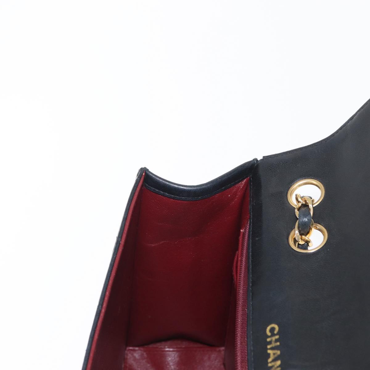 CHANEL Matelasse Chain Shoulder Bag Lamb Skin Black Gold CC Auth ka1267