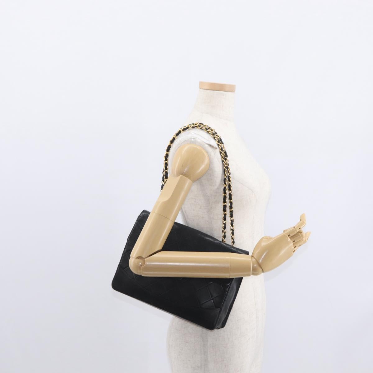 CHANEL Matelasse Chain Shoulder Bag Lamb Skin Black Gold CC Auth ka1267