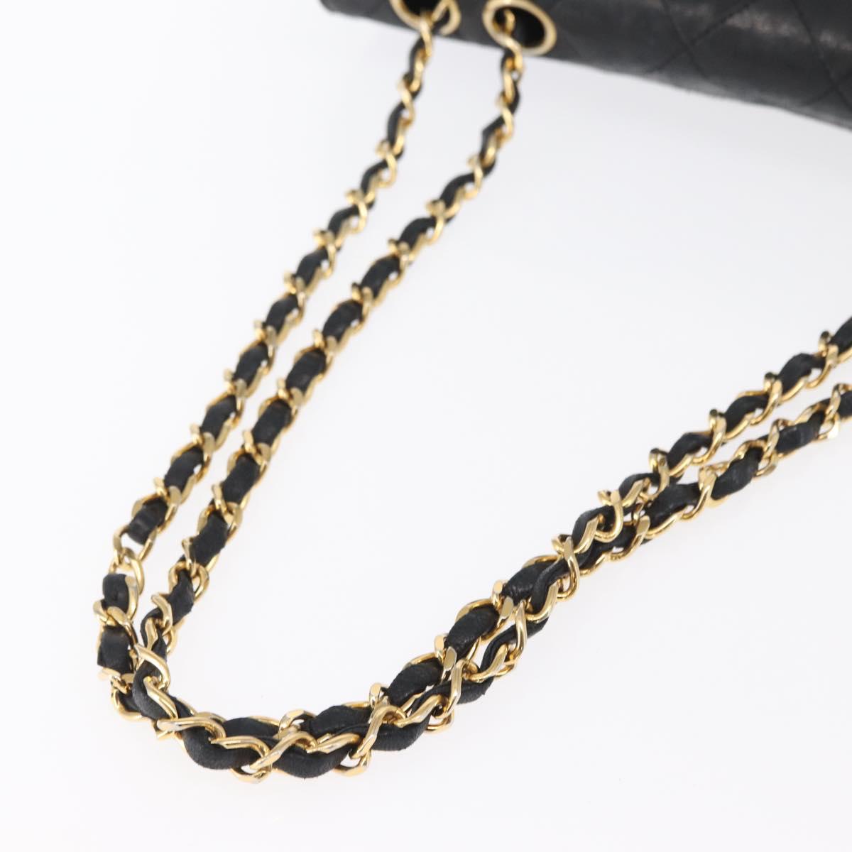 CHANEL Matelasse Chain Shoulder Bag Lamb Skin Black Gold CC Auth ka1267