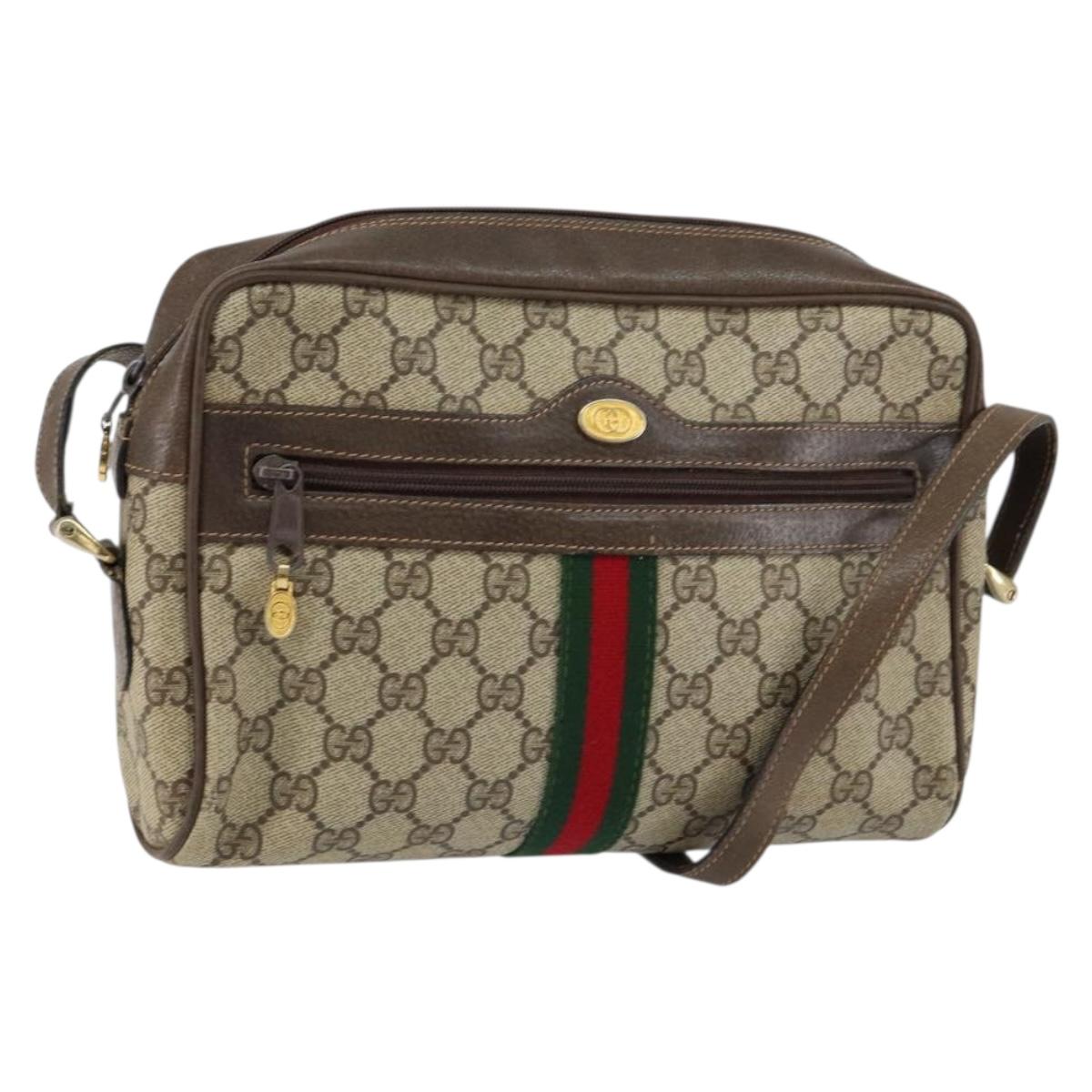 GUCCI GG Supreme Web Sherry Line Bag PVC Beige Gold 75 001 4071 Auth ka127