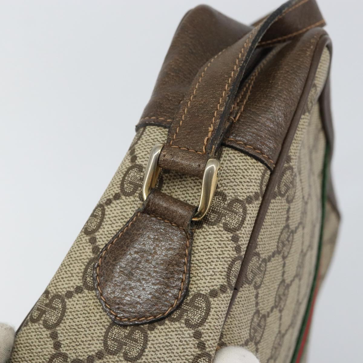 GUCCI GG Supreme Web Sherry Line Bag PVC Beige Gold 75 001 4071 Auth ka127