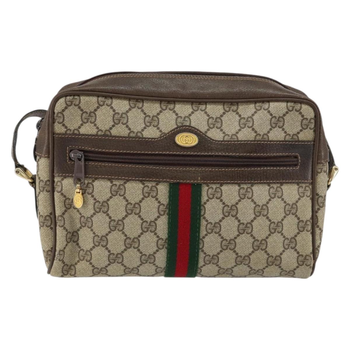 GUCCI GG Supreme Web Sherry Line Bag PVC Beige Gold 75 001 4071 Auth ka127