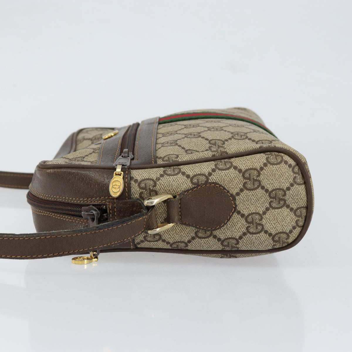 GUCCI GG Supreme Web Sherry Line Bag PVC Beige Gold 75 001 4071 Auth ka127