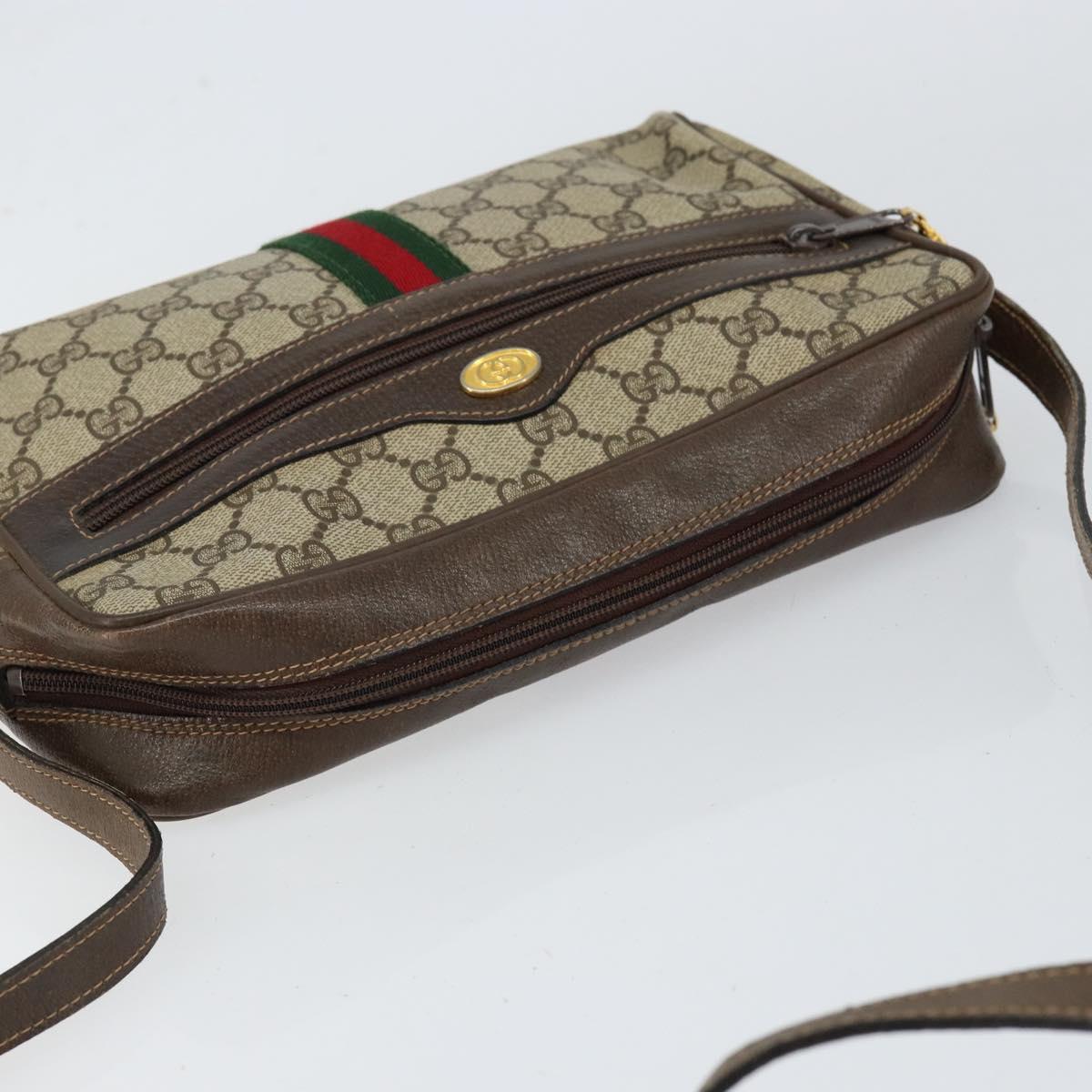 GUCCI GG Supreme Web Sherry Line Bag PVC Beige Gold 75 001 4071 Auth ka127