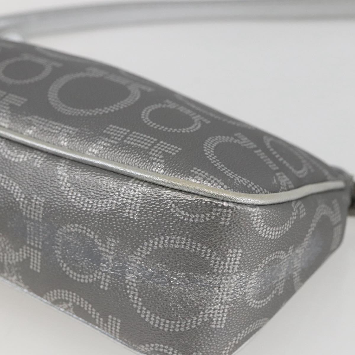 Salvatore Ferragamo Gancini Hand Pouch PVC Silver Auth ka1272