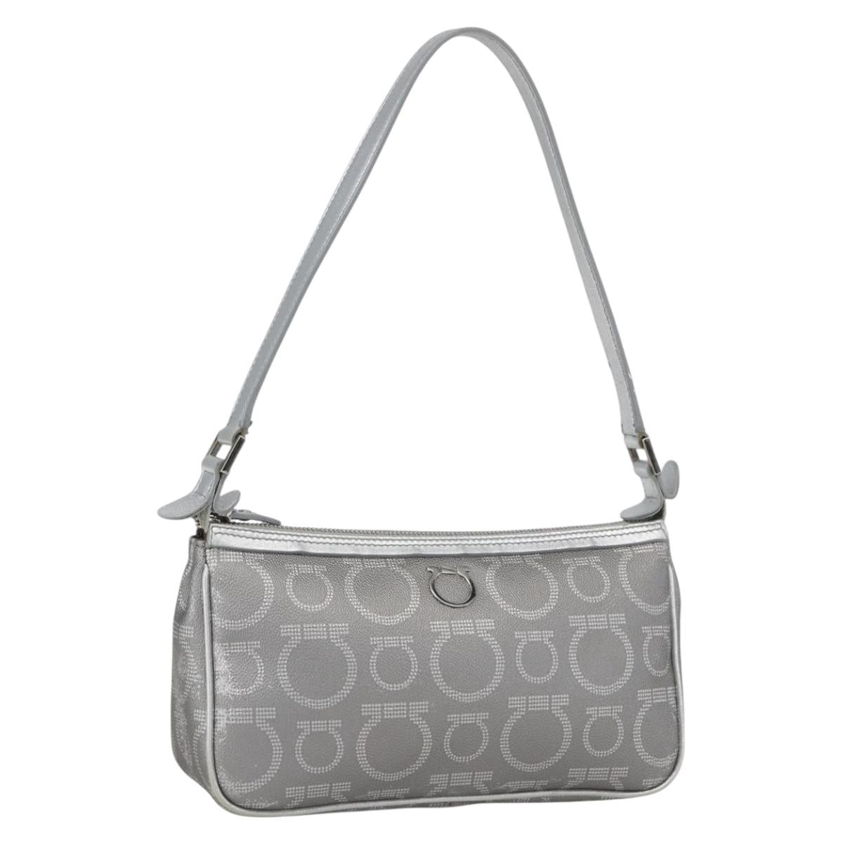 Salvatore Ferragamo Gancini Hand Pouch PVC Silver Auth ka1272