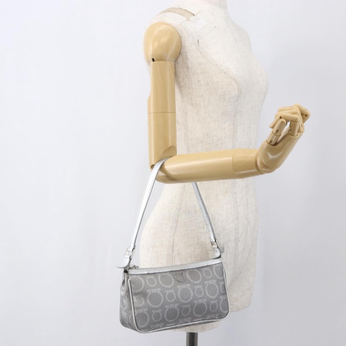 Salvatore Ferragamo Gancini Hand Pouch PVC Silver Auth ka1272