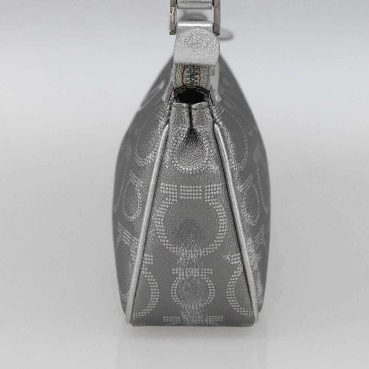 Salvatore Ferragamo Gancini Hand Pouch PVC Silver Auth ka1272
