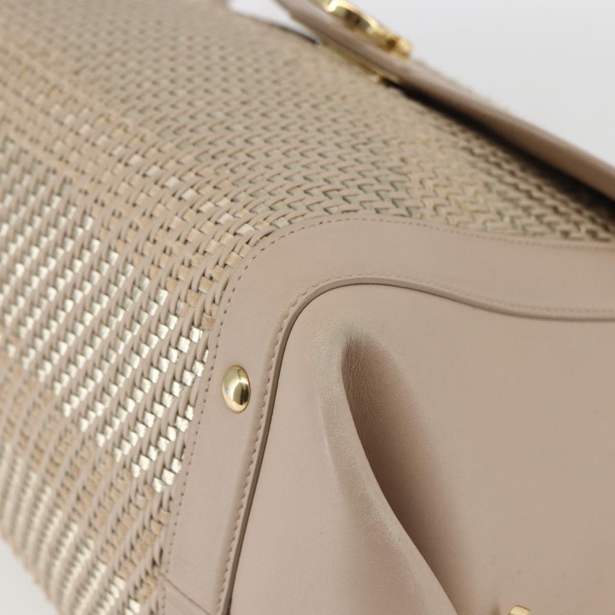 Salvatore Ferragamo Gancini Hand Bag Leather 2way Beige Gold Auth ka1275