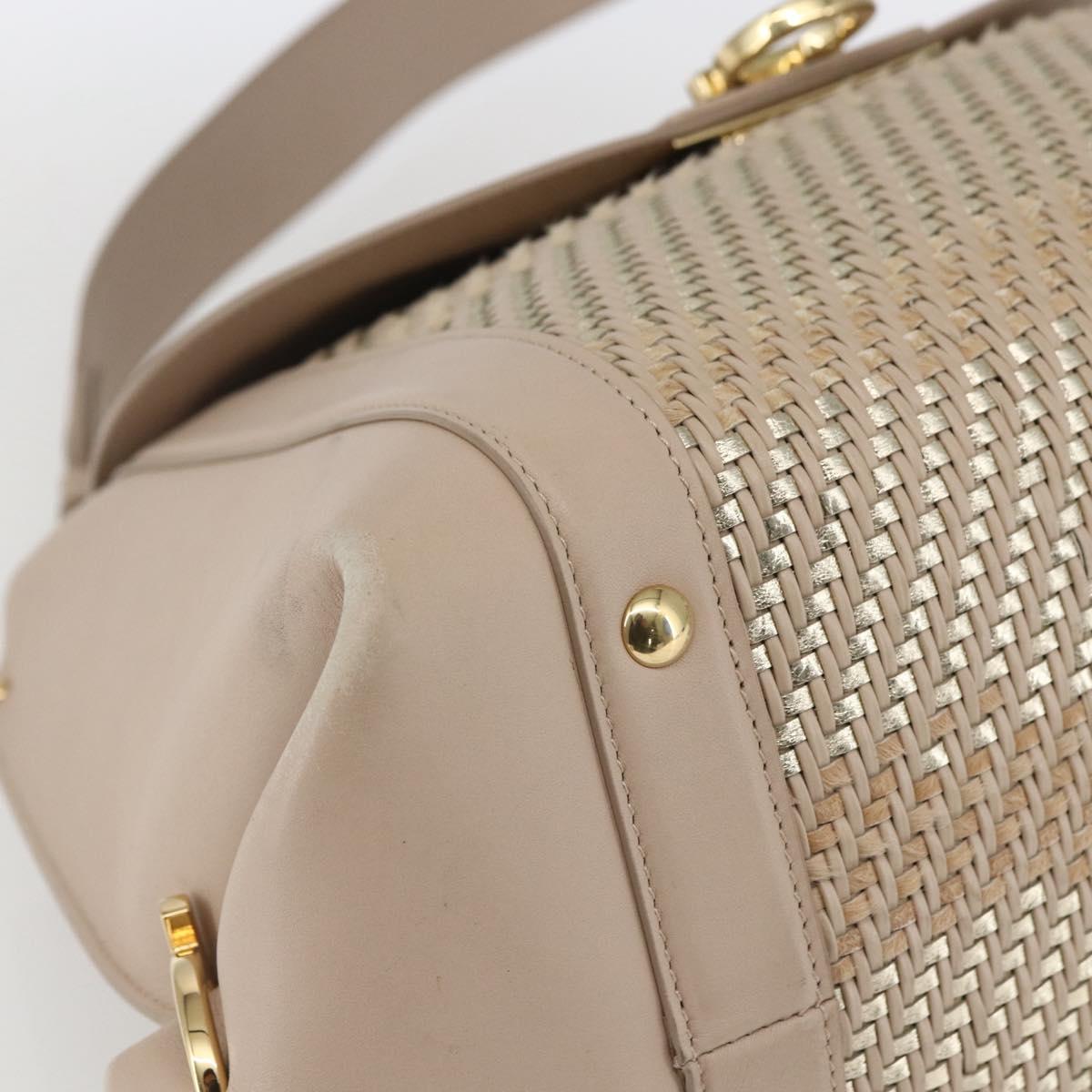 Salvatore Ferragamo Gancini Hand Bag Leather 2way Beige Gold Auth ka1275